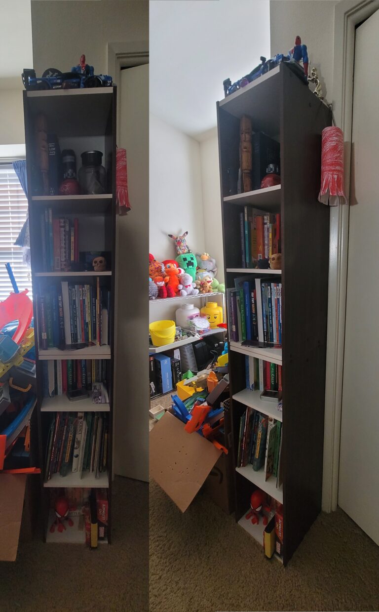A4O found the perfect 3-Tier 12" wide bookshelves for this space by our customer's kid's closet. After assembling both bookcases, we attached them together, and anchored them to the wall to ensure our customer wouldn't have to worry about them falling. Assembly Service. Kern County, Bakersfield, CA, USA